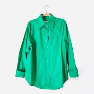 NWOT COS Poplin Cotton Kelly Green Long Sleeve Button-down Collard Shirt